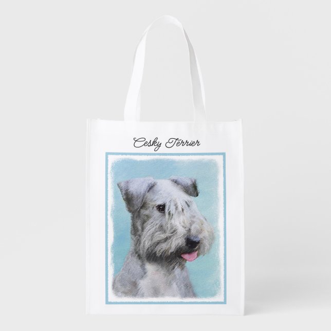 Cesky Terrier Painting - Cute Original Dog Art Grocery Bag (Front)