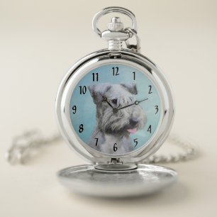Cesky Terrier Painting - Cute Original Dog Art Pocket Watch