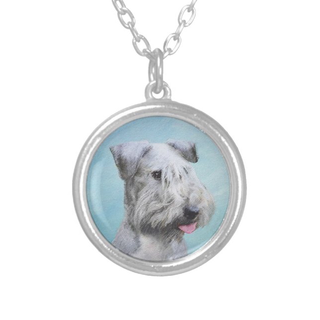 Cesky Terrier Painting - Cute Original Dog Art Silver Plated Necklace (Front)