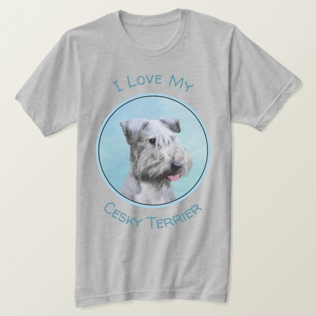 Cesky Terrier Painting - Cute Original Dog Art T-Shirt (Design Front)