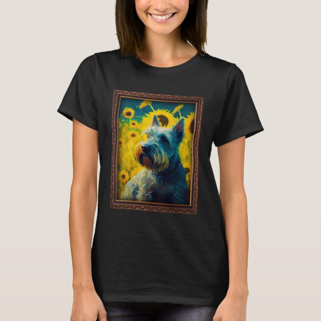 Cesky Terrier Painting Sunflower Flower Mom Women  T-Shirt (Front)