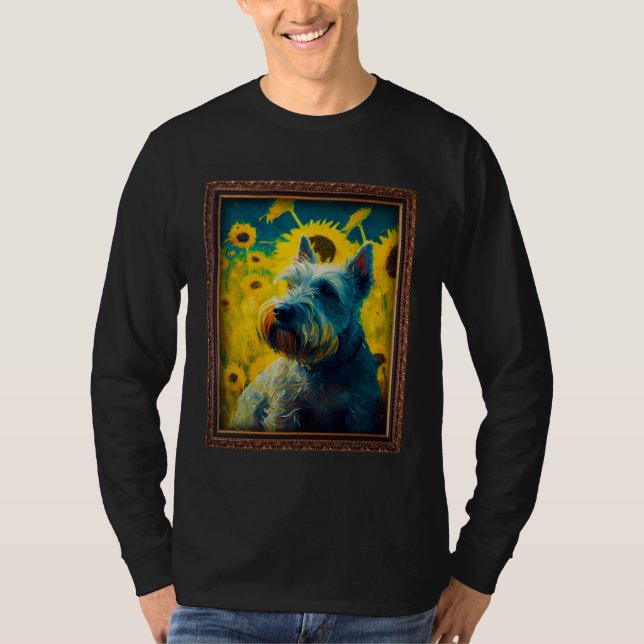 Cesky Terrier Painting Sunflower Flower Mom Women  T-Shirt (Front)