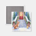 Cesky Terrier Snowy Staircase Christmas Art Magnet
