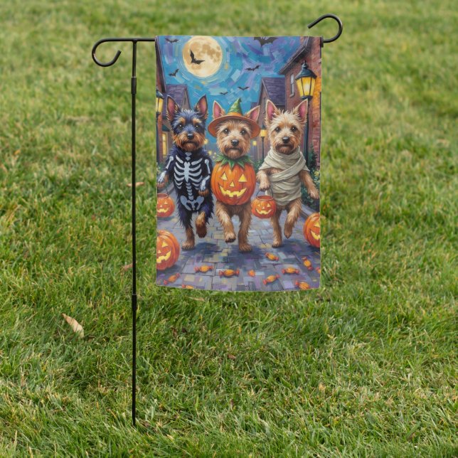 Cesky Terrier Trick-or-Treating Halloween Costume  Garden Flag (In SItu)
