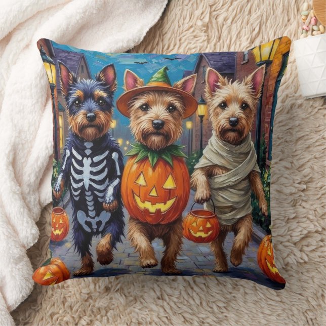 Cesky Terrier Trick-or-Treating Halloween Costume  Throw Pillow (Blanket)