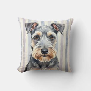 Cesky Terrier Watercolor Pinstripe Art Throw Pillow