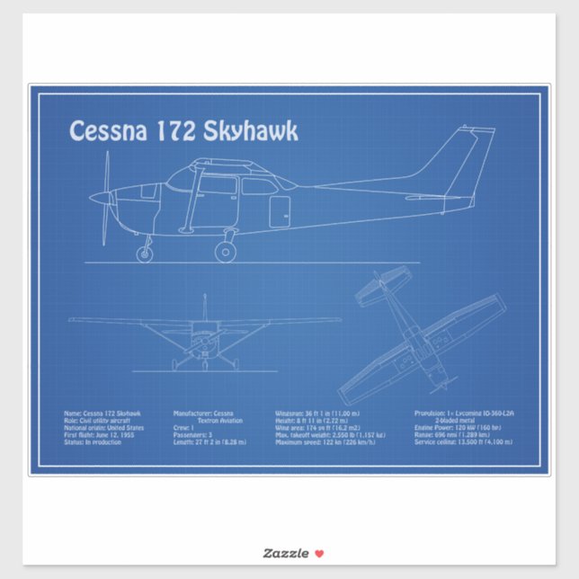 Cessna 172 Skyhawk - Airplane Blueprint Plans AD Sticker (Sheet)