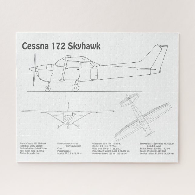 Cessna 172 Skyhawk - Airplane Blueprint Plans BD Jigsaw Puzzle (Horizontal)