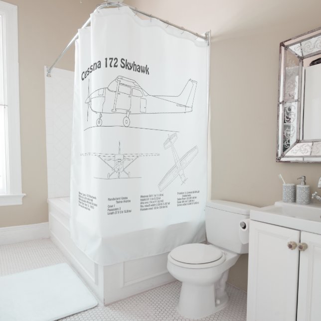 Cessna 172 Skyhawk - Airplane Blueprint Plans BD Shower Curtain (In Situ)