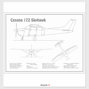 Cessna 172 Skyhawk - Airplane Blueprint Plans BD Sticker