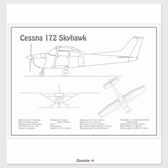 Cessna 172 Skyhawk - Airplane Blueprint Plans BD Sticker (Sheet)