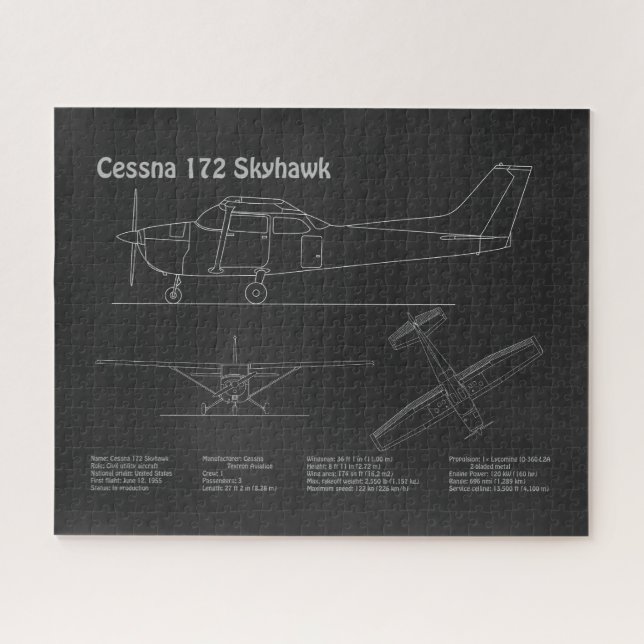 Cessna 172 Skyhawk - Airplane Blueprint Plans PD Jigsaw Puzzle (Horizontal)