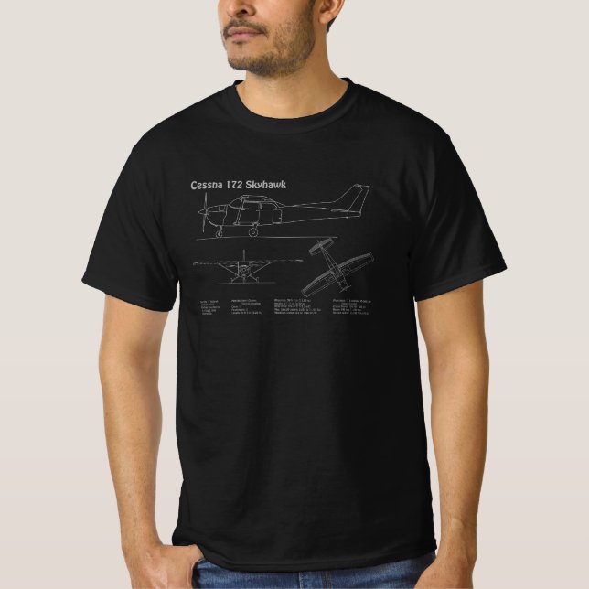Cessna 172 Skyhawk - Airplane Blueprint Plans PD T-Shirt (Front)