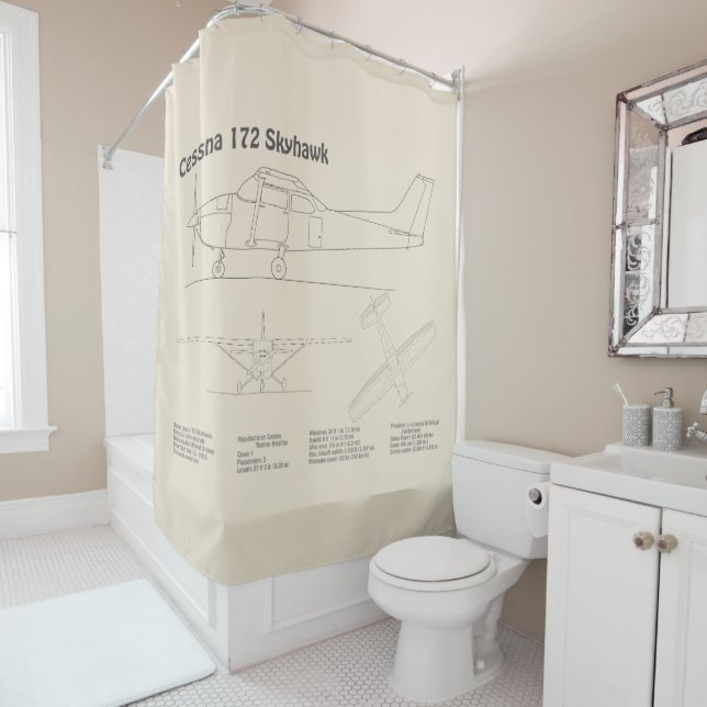 Cessna 172 Skyhawk - Airplane Blueprint Plans SD Shower Curtain (In Situ)