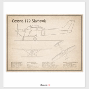 Cessna 172 Skyhawk - Airplane Blueprint Plans SD Sticker