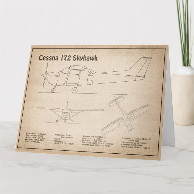 Cessna 172 Skyhawk - Airplane Blueprint Plans SD Thank You Card (Front)