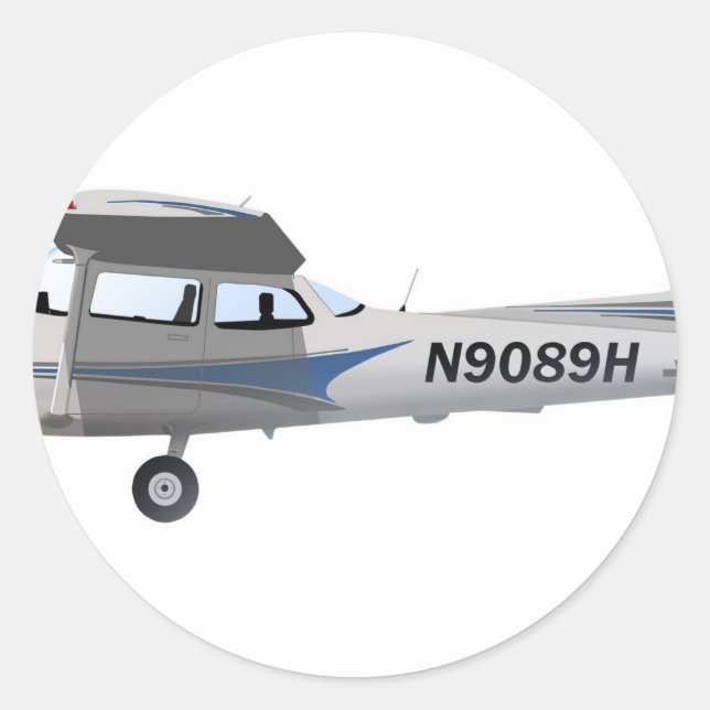 Cessna 172 Skyhawk Blue Classic Round Sticker (Front)