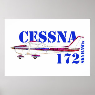 Cessna 172 Skyhawk Illustration Bold Text Design Poster