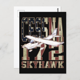 Cessna 172 Skyhawk with Vintage United States Flag Postcard