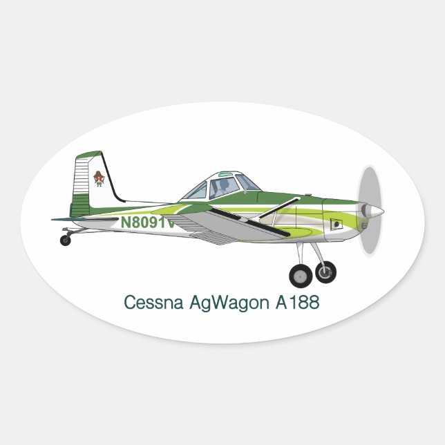 Cessna AgWagon A188 Crop Duster Airplane Oval Sticker (Front)