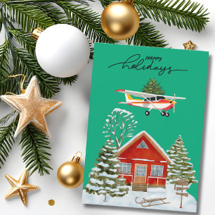 Cessna Airplane carries Christmas Tree Photo Funny Holiday Card