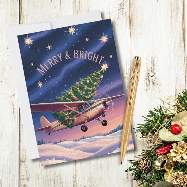 Cessna Airplane carries Christmas Tree Photo Funny Holiday Card (Creator Uploaded)
