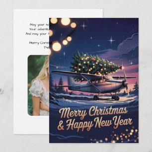Cessna Airplane carries Christmas Tree Photo Funny Holiday Card