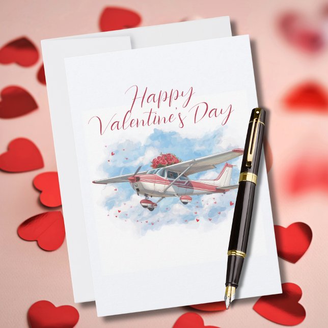 Cessna Airplane carries Flower Bouquet Photo Funny Holiday Card (Creator Uploaded)