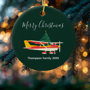 Cessna Airplane Christmas Tree Funny Custom Name Ceramic Ornament