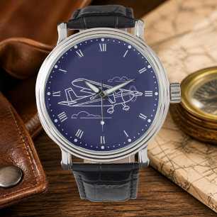 Cessna Airplane Clouds Aviation Navy Blue Cool Watch
