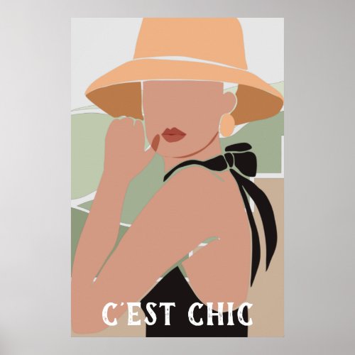 Cest Chic Elegant Summer French Woman in Sun Hat Poster