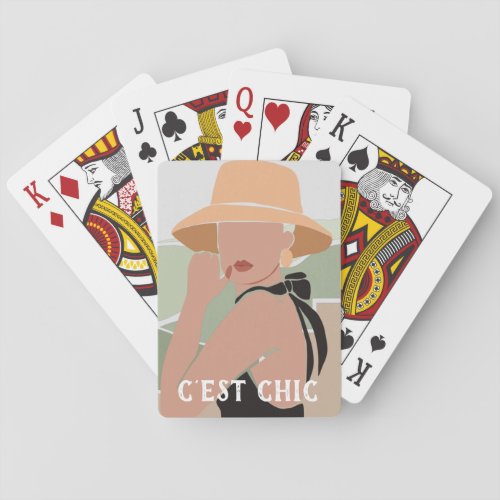 Cest Chic Elegant Summer French Woman in SunHat Poker Cards