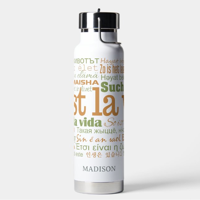 C'est La Vie Custom Name Water Bottle (Left)