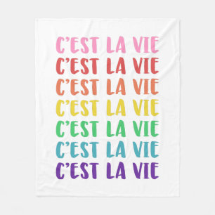 C'est La Vie French Saying in Rainbow Lettering Fleece Blanket