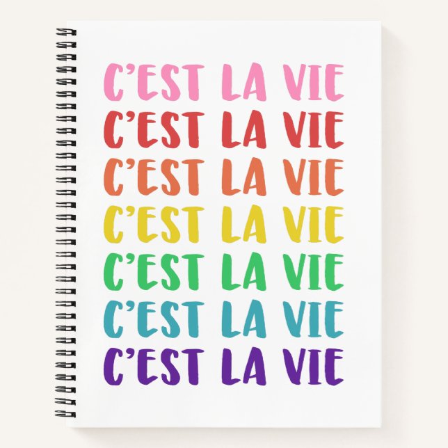 C'est La Vie French Saying in Rainbow Lettering Notebook (Front)