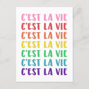 C'est La Vie French Saying in Rainbow Lettering Postcard