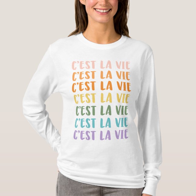 C'est La Vie | French Saying | Pastel Rainbow Text T-Shirt (Front)