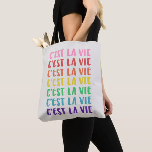 C'est La Vie French Saying Rainbow Typography Tote Bag