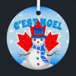 C'EST NOEL Canadian Maple Leaf Snowman Christmas Metal Ornament<br><div class="desc">C'est Noel!</div>