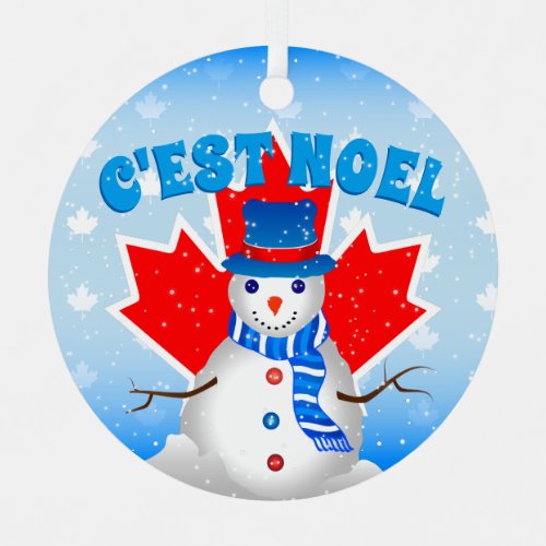 CEST NOEL Canadian Maple Leaf Snowman Christmas Metal Ornament