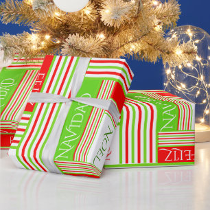 C'est Noel Striped Pattern Merry Christmas Wrapping Paper