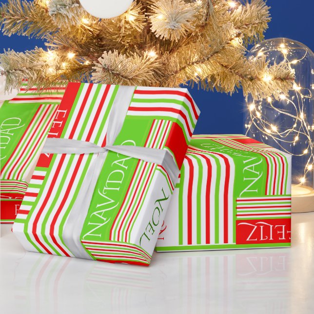 C'est Noel Striped Pattern Merry Christmas Wrapping Paper (Holidays)