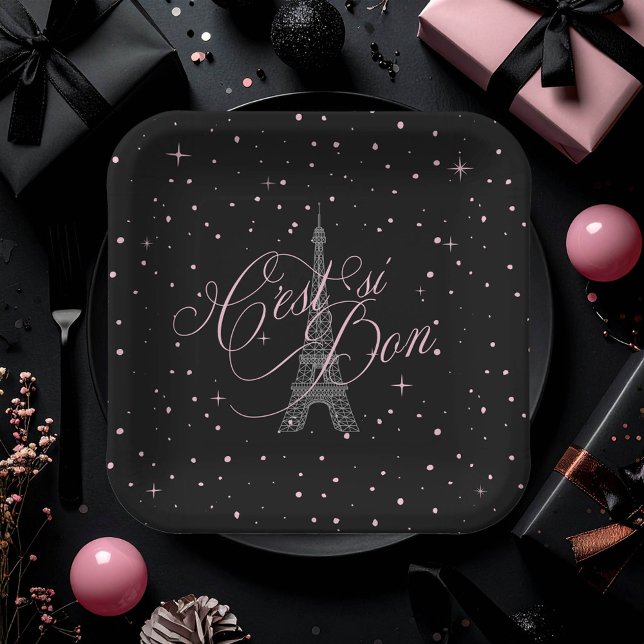 C'est si Bon Parisian Sweet 16 Pink Black ID1162 Paper Plates (Creator Uploaded)
