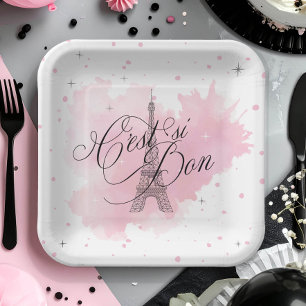 C'est si Bon Parisian Sweet 16 Pink Splash ID1162 Paper Plates