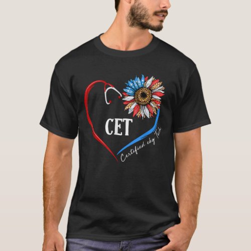 CET Certified Ekg Tech USA Sunflower Stethoscope H T_Shirt