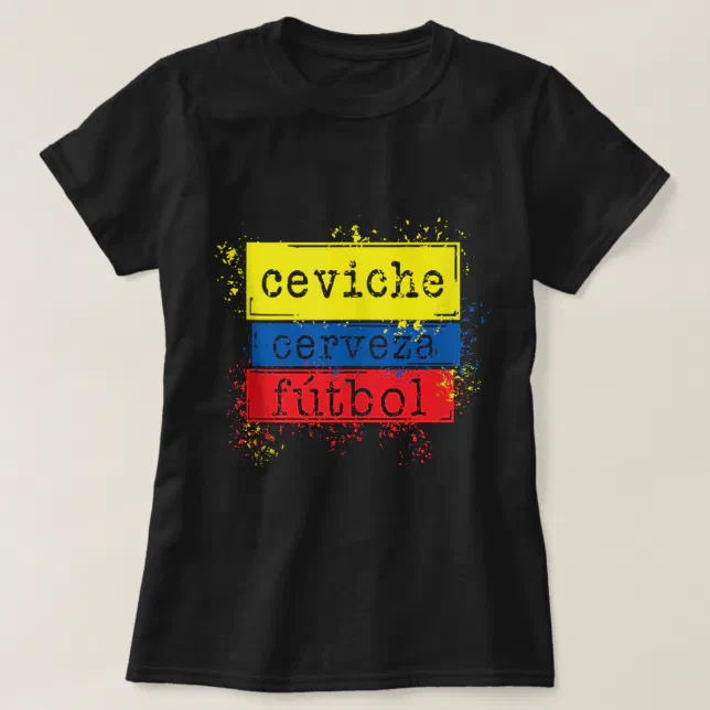 Ceviche Cerveza Futbol Funny Ecuador Flag Soccer J T-Shirt (Design Front)