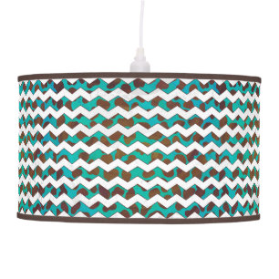 Cevron Dalmatian Brown and Teal Ceiling Lamp