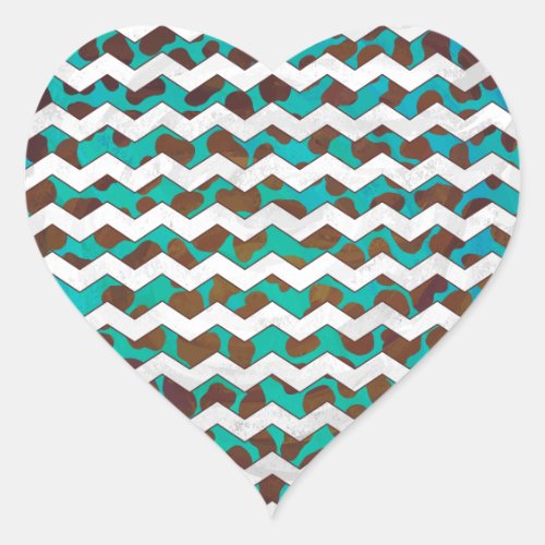 Cevron Dalmatian Brown and Teal Heart Sticker