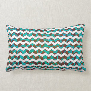 Cevron Dalmatian Brown and Teal Lumbar Pillow
