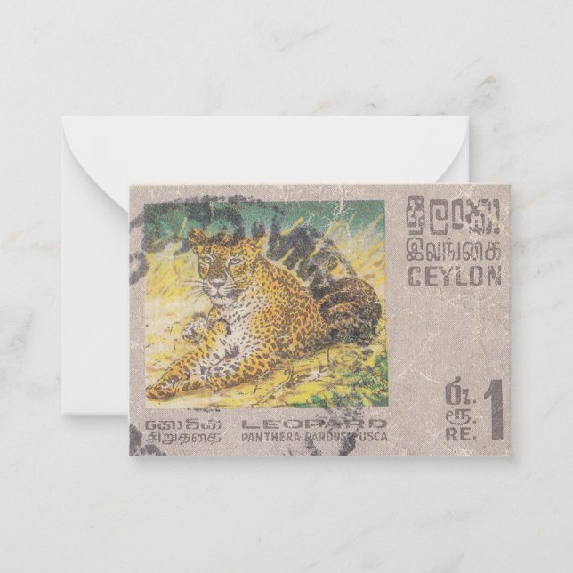 Ceylon postage stamp leopard note card (Front)